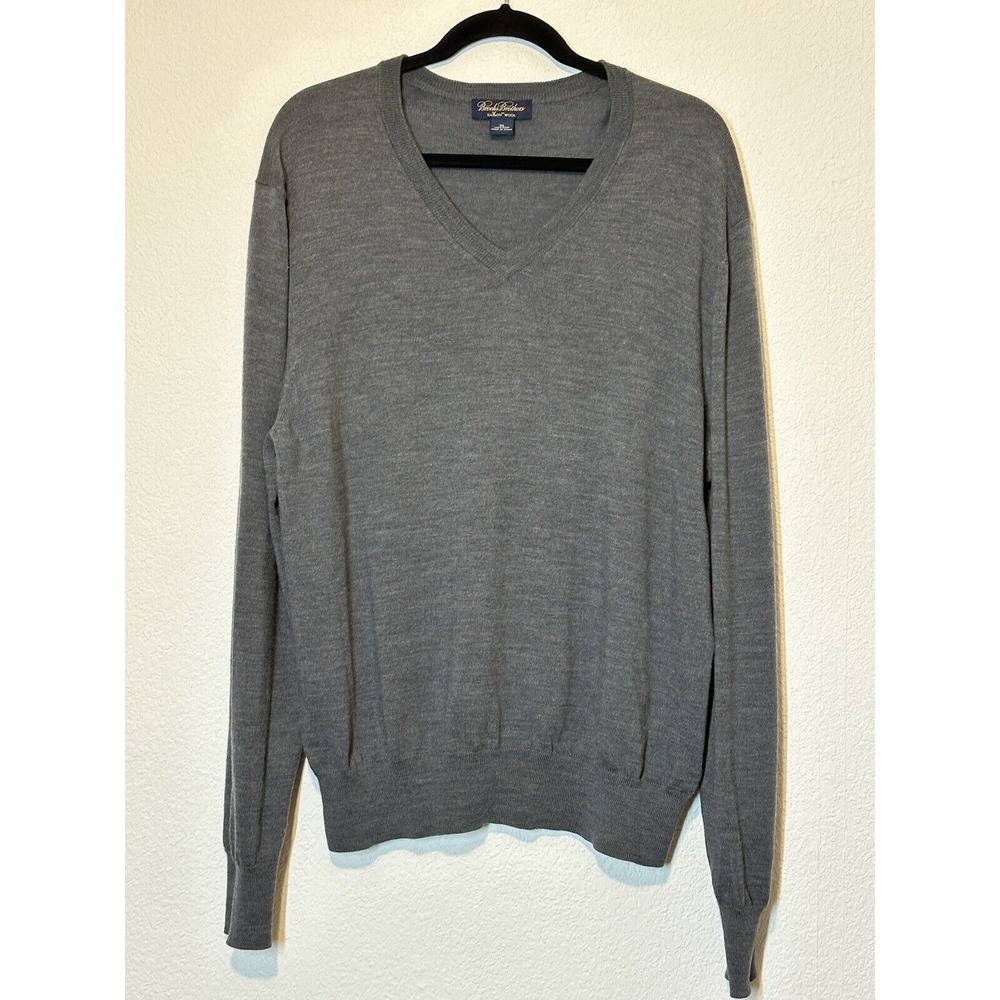 Brooks Brothers Saxon Wool Size‎ XL Gray V Neck Pullover Long Sleeve Lightweight